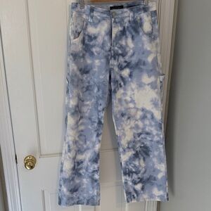 Stylish Blue and White Tie-Dye Flare Jeans